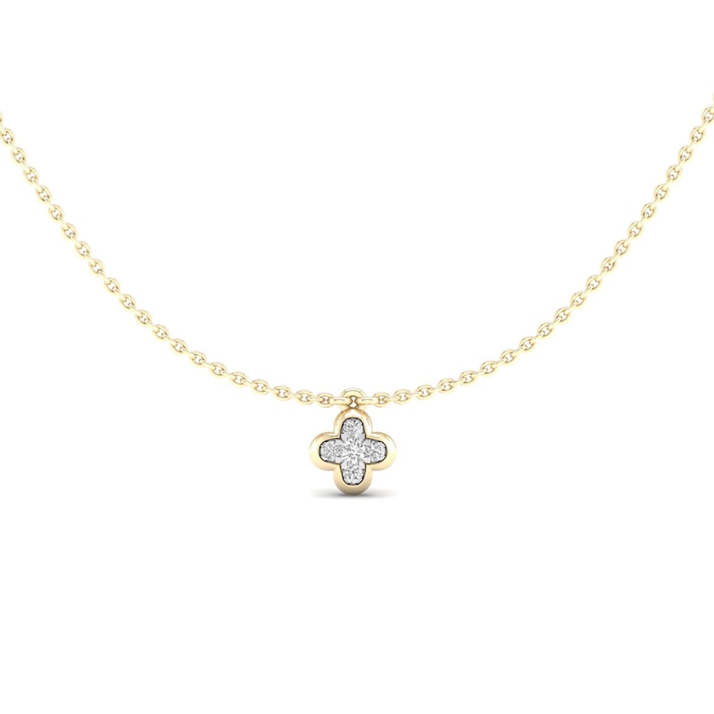 ​​​​​​​​​​​​​​14K Gold Plated 1/15 CT. T.W. Lab-Created Diamond Clover Pendant - 16" + 2"