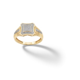 14K Gold Plated 1/5 CT. T.W. Diamond Concave Square Gentlemen's Ring