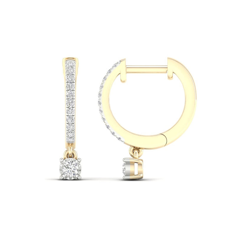 Main Image 1 of ​​​​​​​14K Gold Plated 1/4 CT. TW. Lab-Created Diamond Round Dangle Huggie Hoops