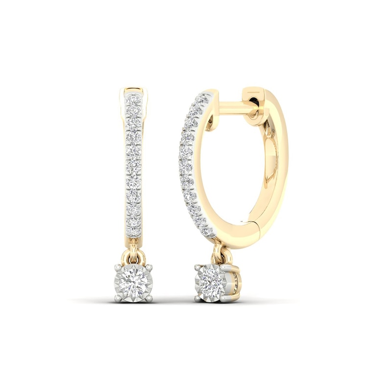 Main Image 3 of ​​​​​​​14K Gold Plated 1/4 CT. TW. Lab-Created Diamond Round Dangle Huggie Hoops