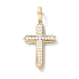 10K Solid Gold 1/2 CT. TW. Lab-Created Diamond Small Framed Cross Necklace Charm