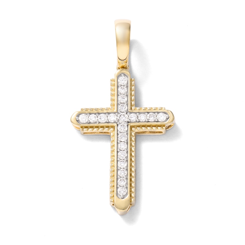 Main Image 1 of 10K Solid Gold 1/2 CT. TW. Lab-Created Diamond Small Framed Cross Necklace Charm