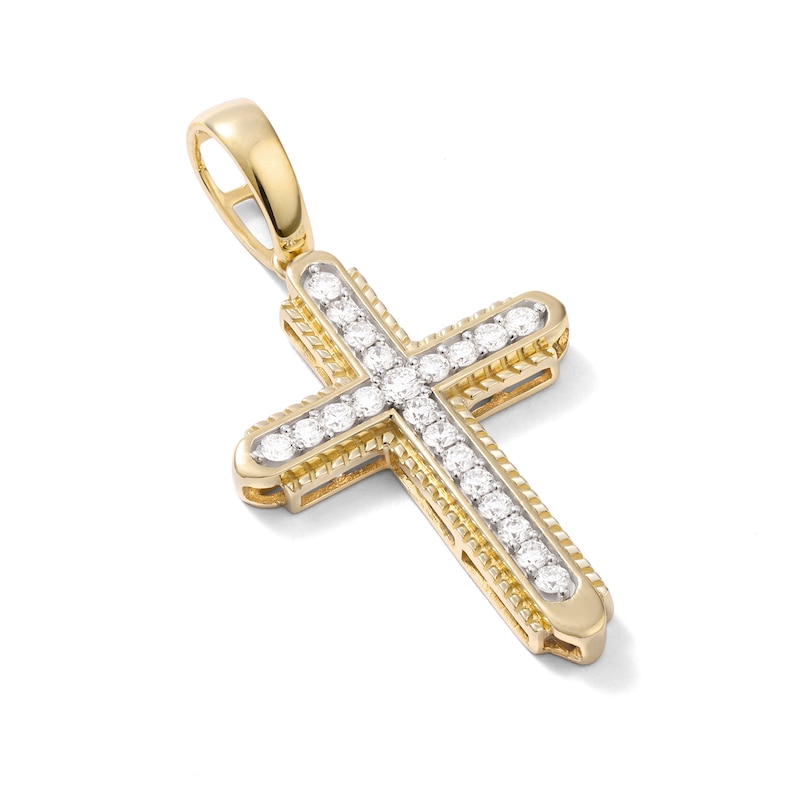 Main Image 2 of 10K Solid Gold 1/2 CT. TW. Lab-Created Diamond Small Framed Cross Necklace Charm