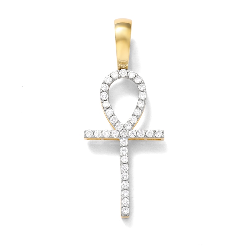 10K Solid Gold 1/2 CT. TW. Lab-Created Diamond Small Ankh Necklace Charm