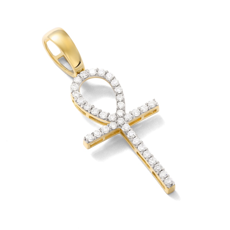 10K Solid Gold 1/2 CT. TW. Lab-Created Diamond Small Ankh Necklace Charm