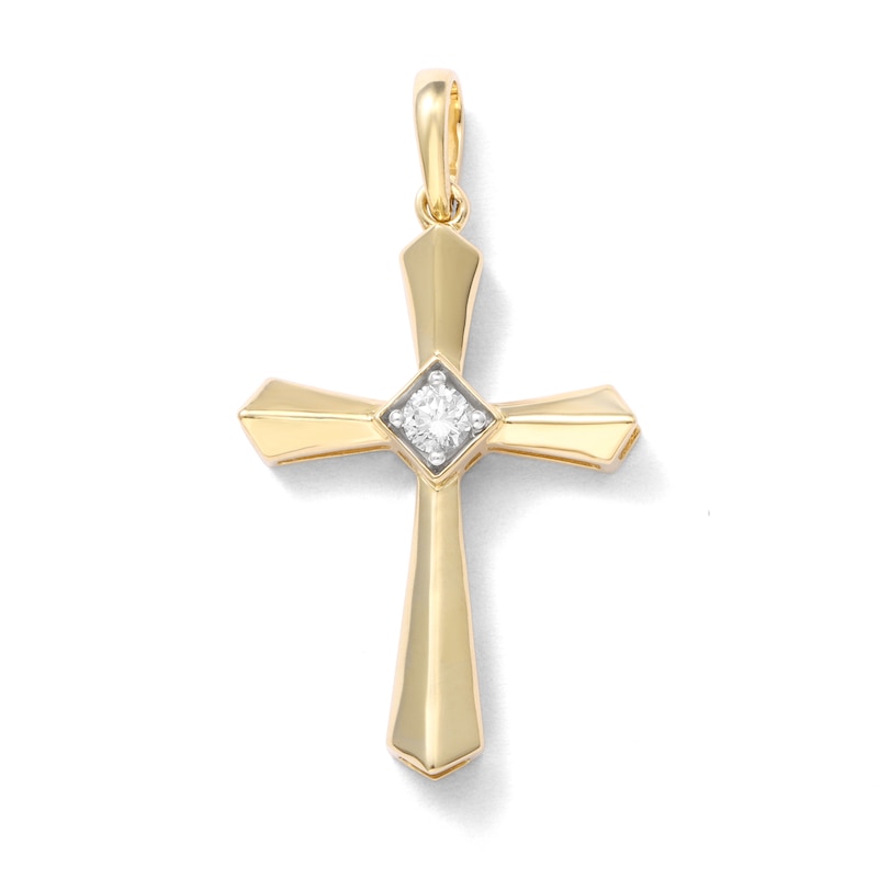 10K Solid Gold 1/10 CT. TW. Lab-Created Diamond Center Stone Cross Necklace Charm