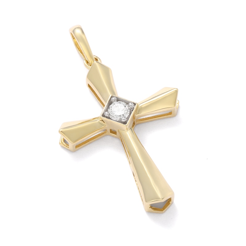 10K Solid Gold 1/10 CT. TW. Lab-Created Diamond Center Stone Cross Necklace Charm