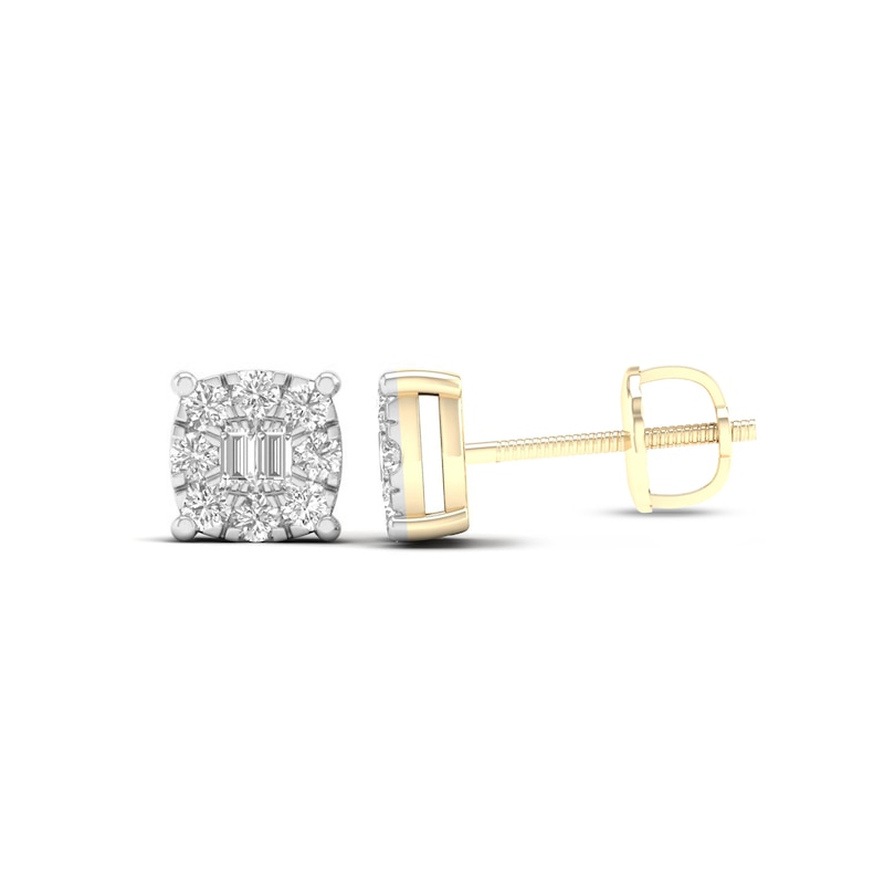 Main Image 1 of 14K Gold Plated 1/4 CT. T. Lab-Created Diamond Baguette Center Studs