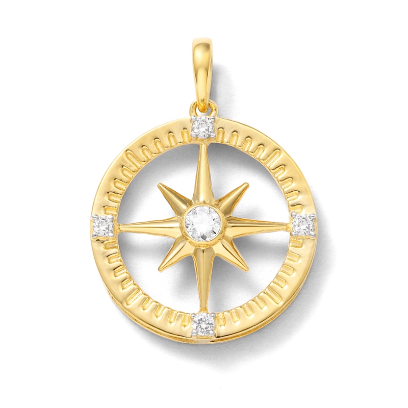 Main Image 1 of 14K Gold Plated 1/5 CT. T.W. Lab-Created Diamond Compass Necklace Charm