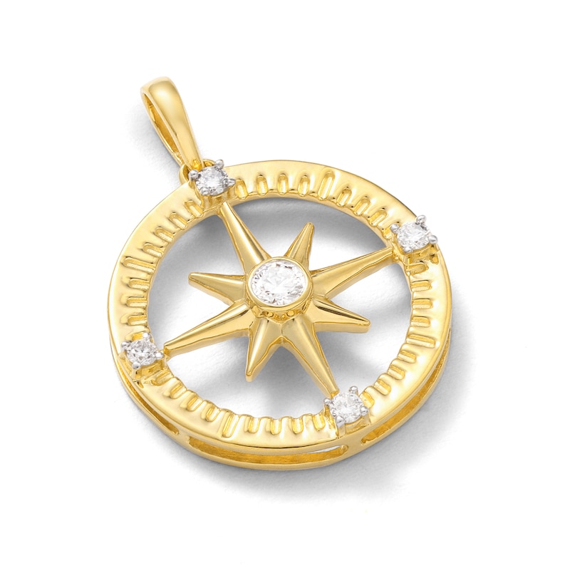 Main Image 2 of 14K Gold Plated 1/5 CT. T.W. Lab-Created Diamond Compass Necklace Charm