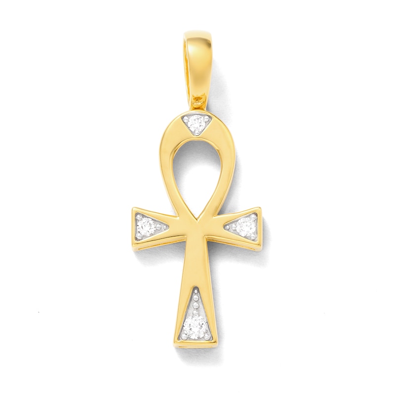 14K Gold Plated 1/4 CT. T.W. Lab-Created Diamond Ankh Necklace Charm