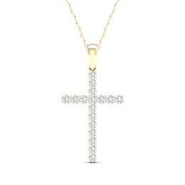 10K Solid Gold 1/4 CT. T.W. Lab-Created Diamond Medium Cross Necklace - 18&quot;