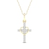 Thumbnail Image 1 of 10K Solid Gold 1/15 CT. T.W. Lab-Created Diamond Small Cross Heart Pendant - 18&quot;