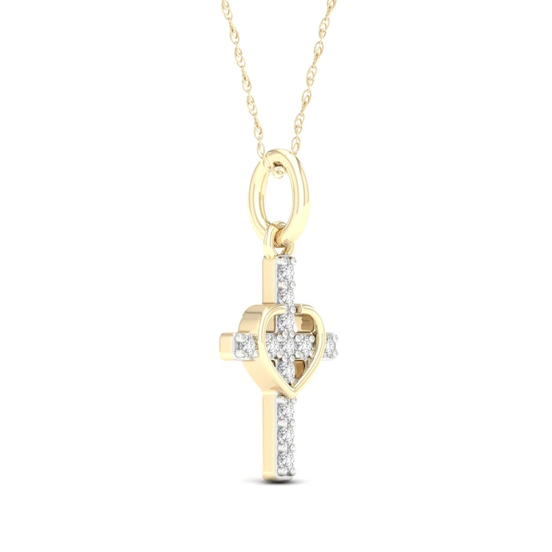 Main Image 2 of 10K Solid Gold 1/15 CT. T.W. Lab-Created Diamond Small Cross Heart Pendant - 18&quot;