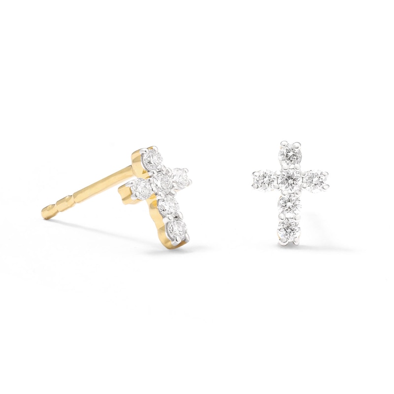 Main Image 1 of 14K Gold Plated 1/5 CT. T.W. Lab-Created Diamond Small Cross Studs