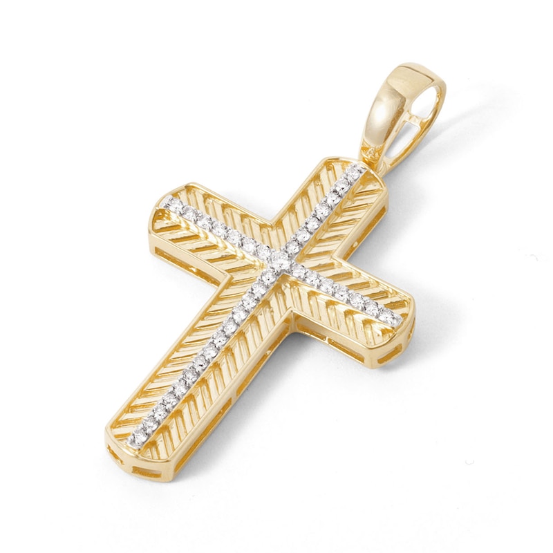 Main Image 1 of 14K Gold Plated 1/3 CT. T.W. Lab-Created Diamond Chevron Cross Necklace Charm