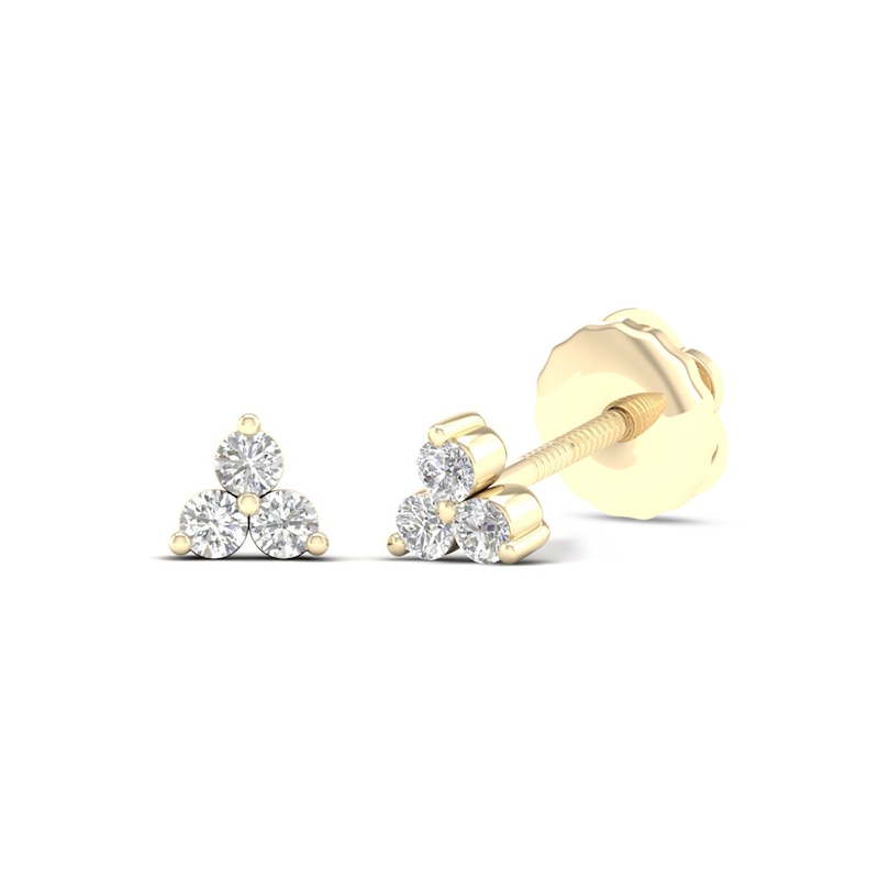 Main Image 3 of 14K Gold Plated 1/15 CT. T.W. Lab-Created Diamond Tri-Stone Cluster Studs