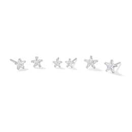 Solid Sterling Silver CZ Star Stud Set