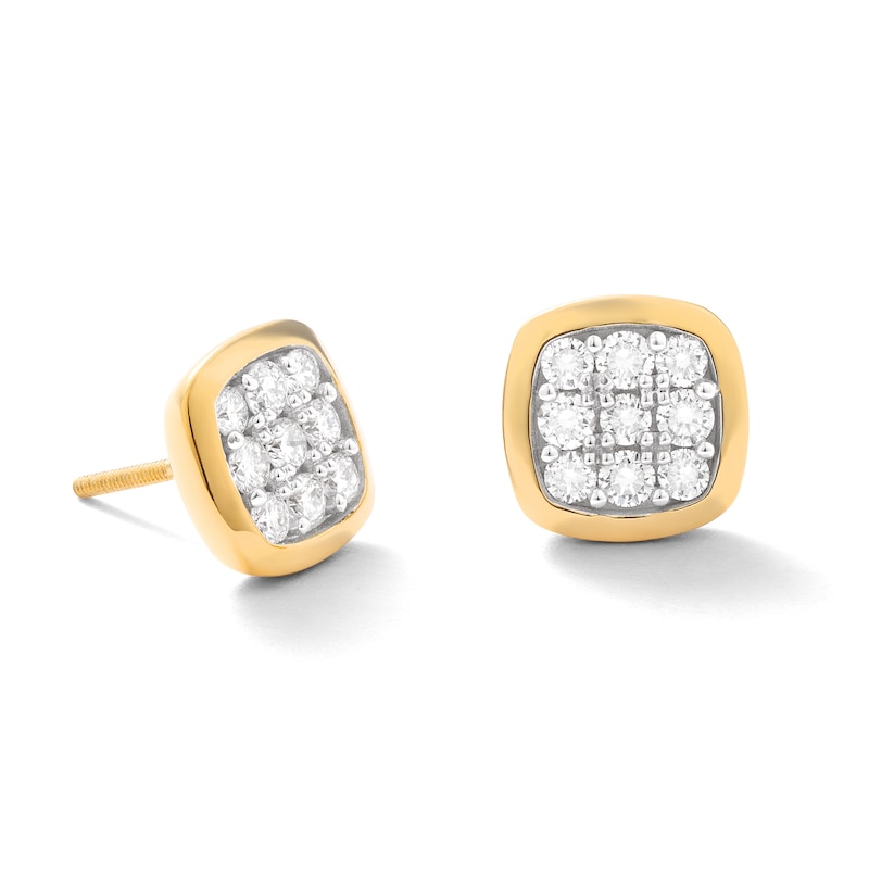 Main Image 1 of 14K Gold Plated 5/8 CT. TW. Lab-Created Diamond Square 9 Stone Studs