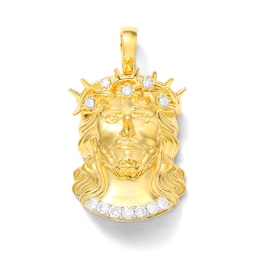 14K Gold Plated 1/2 CT. T.W. Lab-Created Diamond Jesus Head Necklace Charm