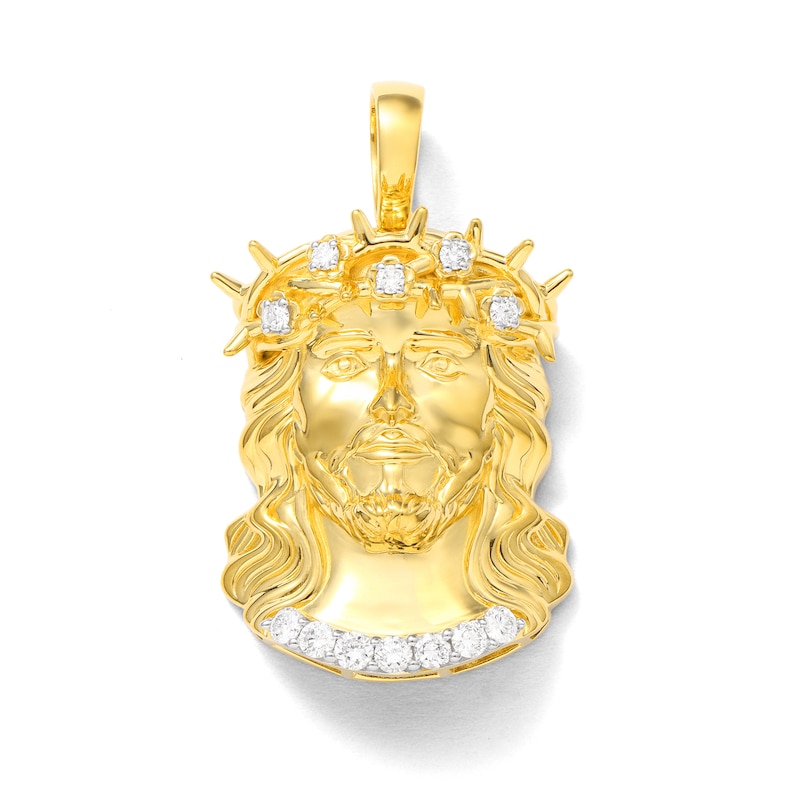 Main Image 1 of 14K Gold Plated 1/2 CT. T.W. Lab-Created Diamond Jesus Head Necklace Charm