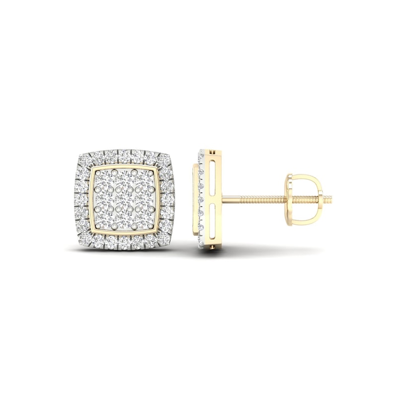 Main Image 1 of 14K Gold Plated 3/4 CT. T. Lab-Created Diamond Square Halo Studs