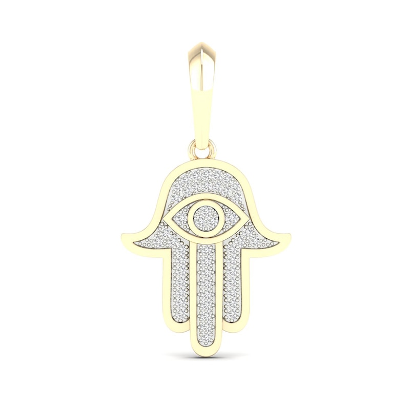 Main Image 1 of 14K Gold Plated 1/3 CT. T.W. Lab-Created Diamond Hamsa Necklace Charm