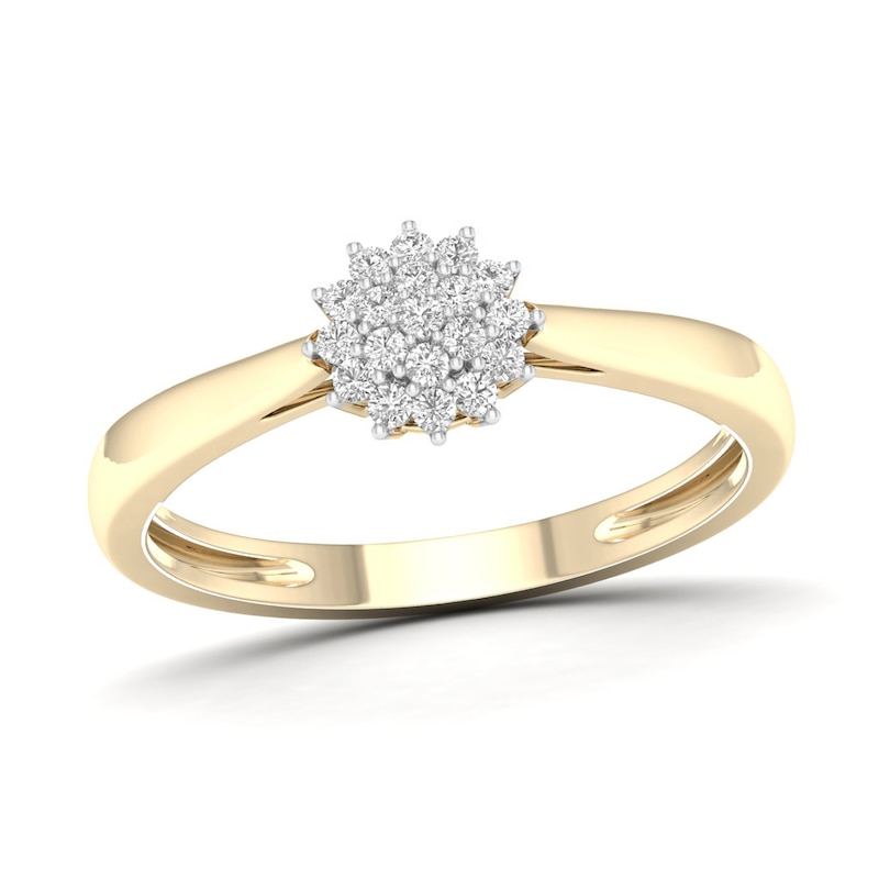 Main Image 1 of 14K Gold Plated 1/6 CT. T.W. Lab-Created Diamond Flower Cluster Ring