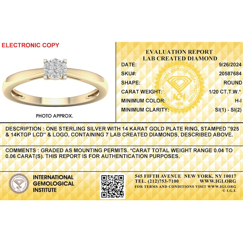 Main Image 3 of 14K Gold Plated 1/20 CT. T.W. Lab-Created Diamond Round Cluster Ring