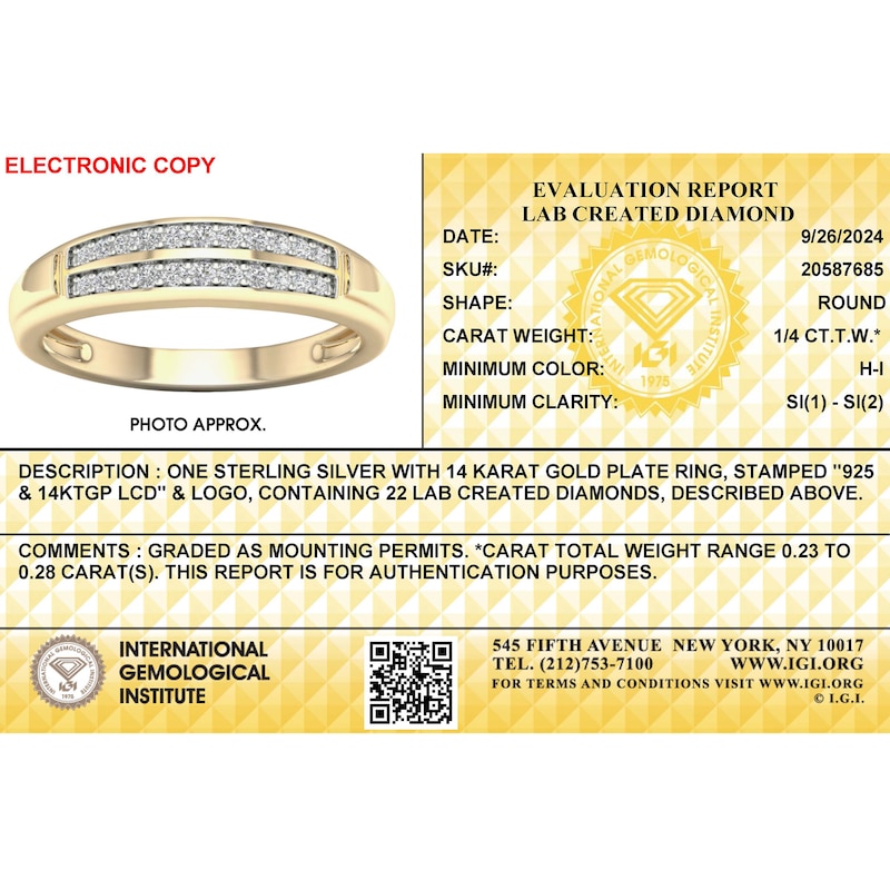 Main Image 3 of 14K Gold Plated 1/4 CT. T.W. Lab-Created Diamond Double Row Band