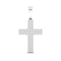 Sterling Silver 2/3 CT. T.W. Lab-Created Diamond Double Row Cross Necklace Charm