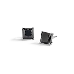 Sterling Silver CZ Black Square Solitaire Studs