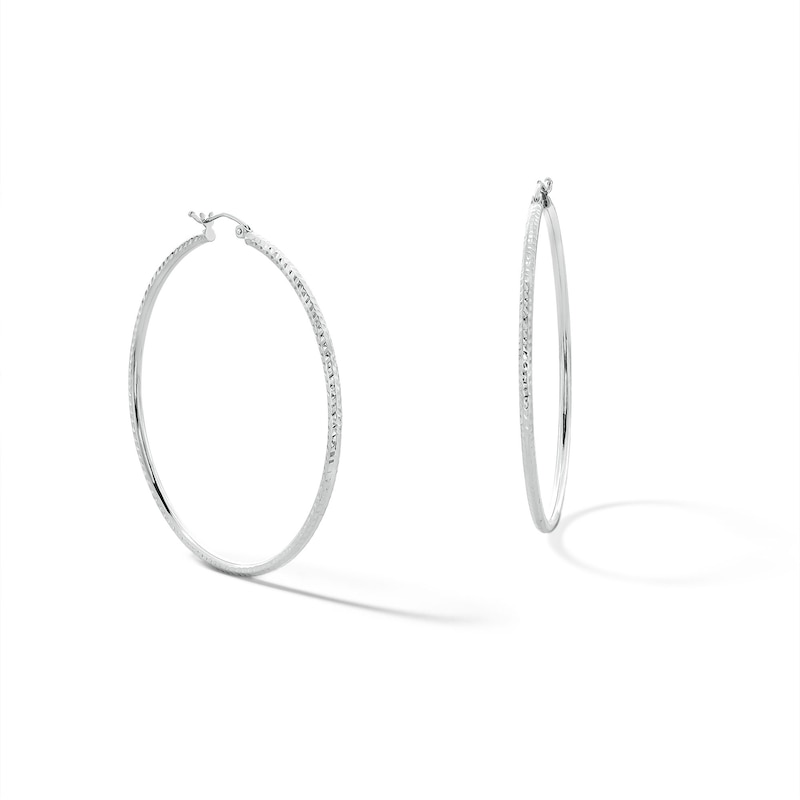 Main Image 1 of Sterling Silver Diamond-Cut Hollow Hoops