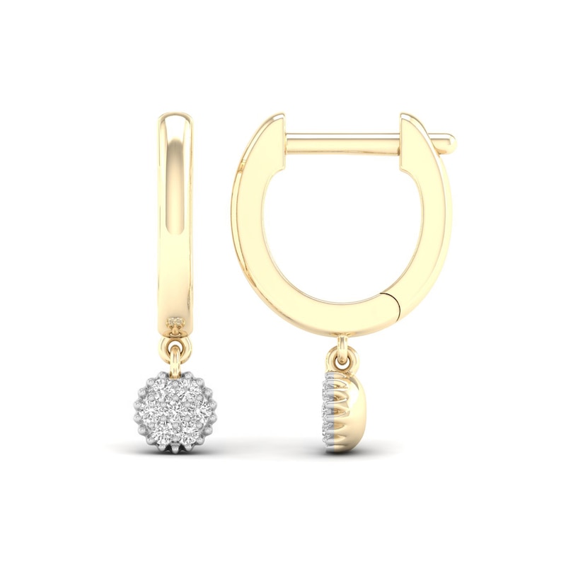 Main Image 1 of ​​​​​​​14K Gold Plated 1/10 CT. TW. Lab-Created Diamond Dangle Huggie Hoops