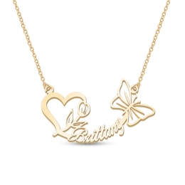 Heart Flower and Butterfly Name Necklace