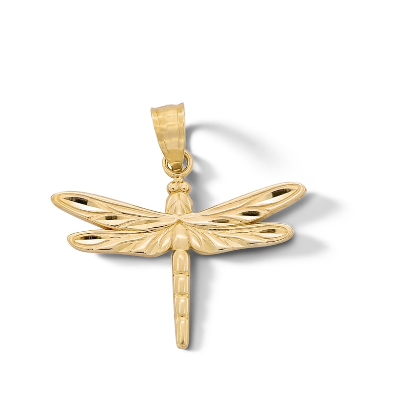 Main Image 1 of ​​​​​​​​​​​​​​10K Solid Gold Diamond-Cut Dragonfly Necklace Charm