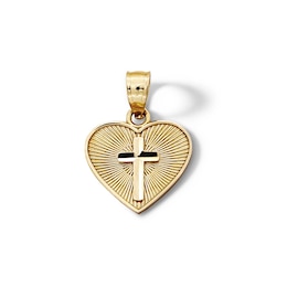 10K Solid Gold Diamond-Cut Heart with Cross Necklace Charm