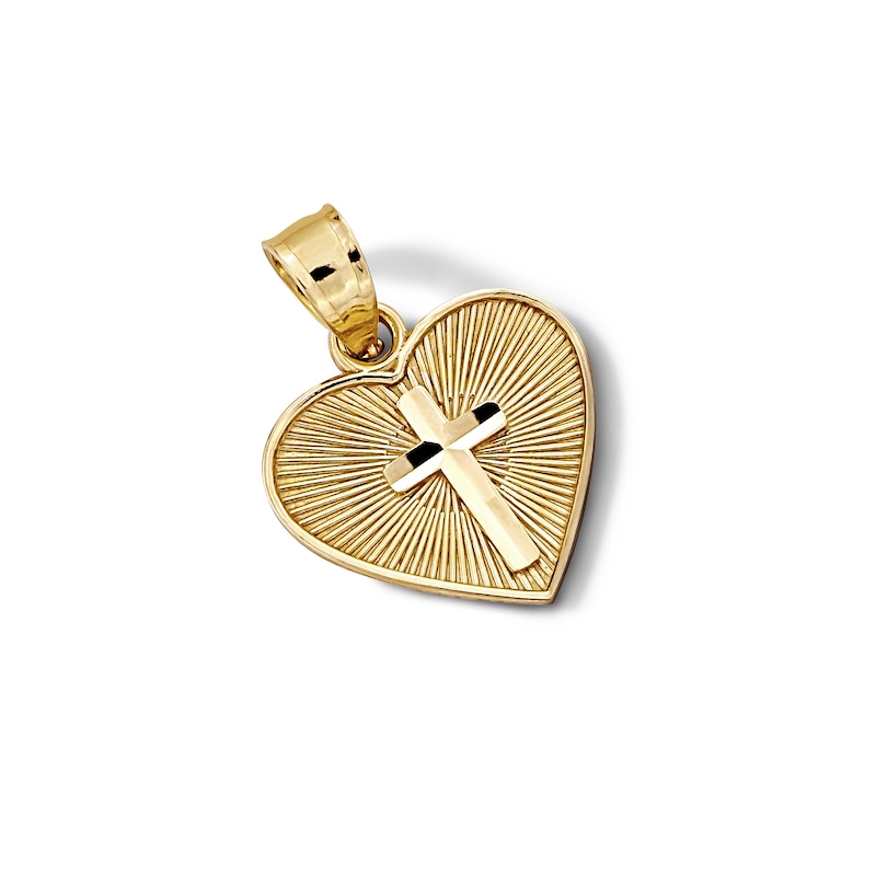 Main Image 3 of 10K Solid Gold Diamond-Cut Heart with Cross Necklace Charm