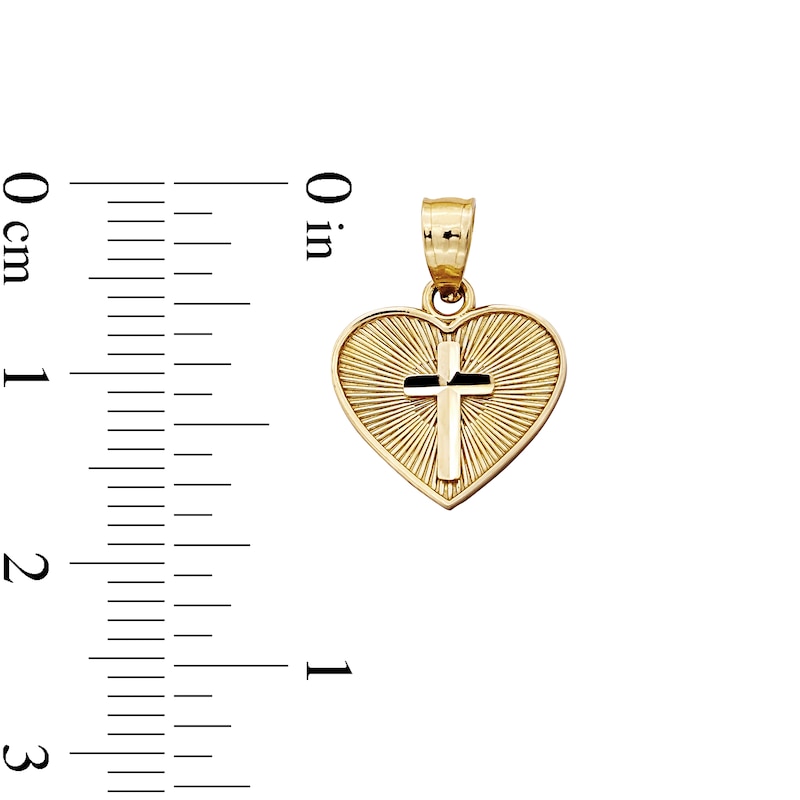 Main Image 4 of 10K Solid Gold Diamond-Cut Heart with Cross Necklace Charm