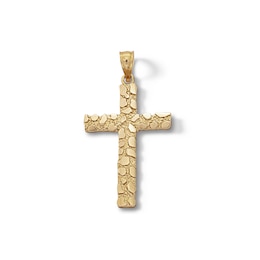 10K Solid Gold Nugget Cross Necklace Charm