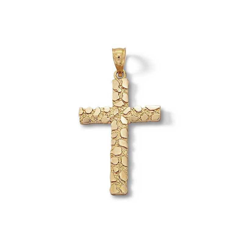 Main Image 1 of 10K Solid Gold Nugget Cross Necklace Charm