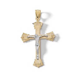 10K Solid Gold Budded End Crucifix Two-Tone Necklace Charm