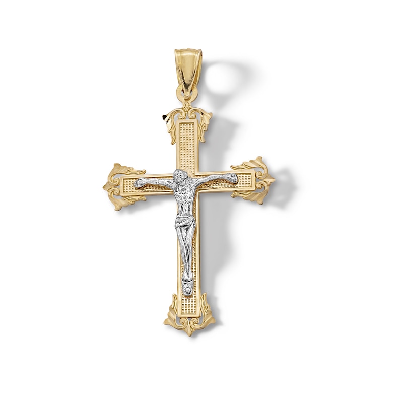 Main Image 1 of 10K Solid Gold Budded End Crucifix Two-Tone Necklace Charm