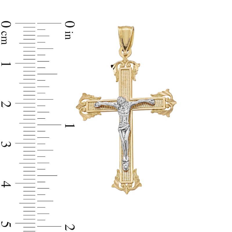 Main Image 4 of 10K Solid Gold Budded End Crucifix Two-Tone Necklace Charm