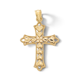 ​​​​​​​​​​​​​​10K Solid Gold Diamond-Cut Heart Cross Necklace Charm