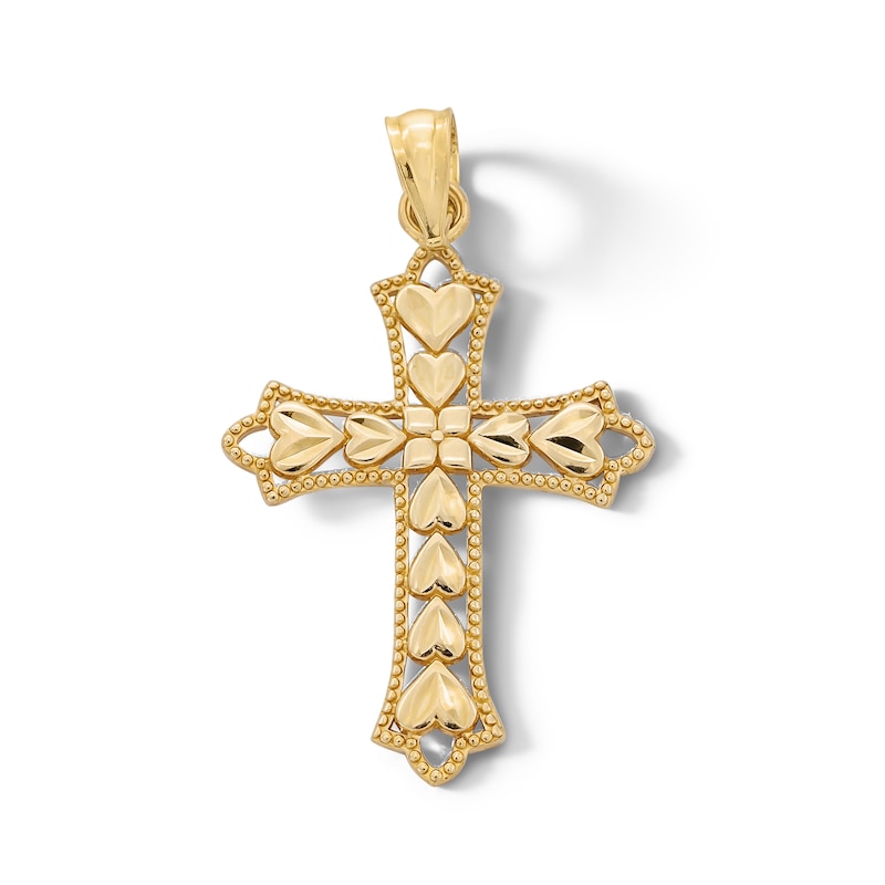 Main Image 1 of ​​​​​​​​​​​​​​10K Solid Gold Diamond-Cut Heart Cross Necklace Charm