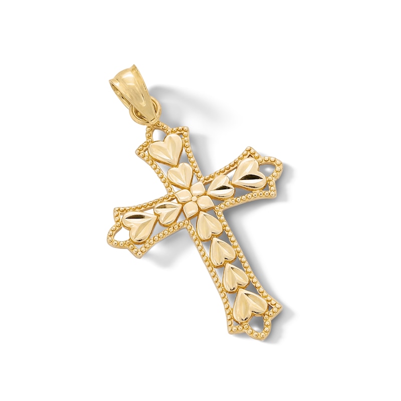 Main Image 3 of ​​​​​​​​​​​​​​10K Solid Gold Diamond-Cut Heart Cross Necklace Charm