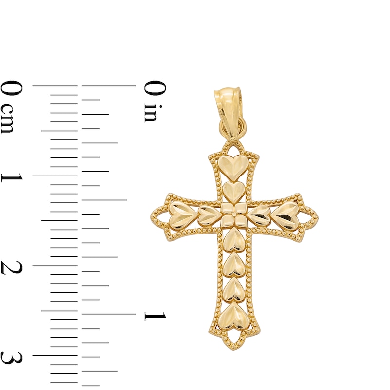 Main Image 4 of ​​​​​​​​​​​​​​10K Solid Gold Diamond-Cut Heart Cross Necklace Charm