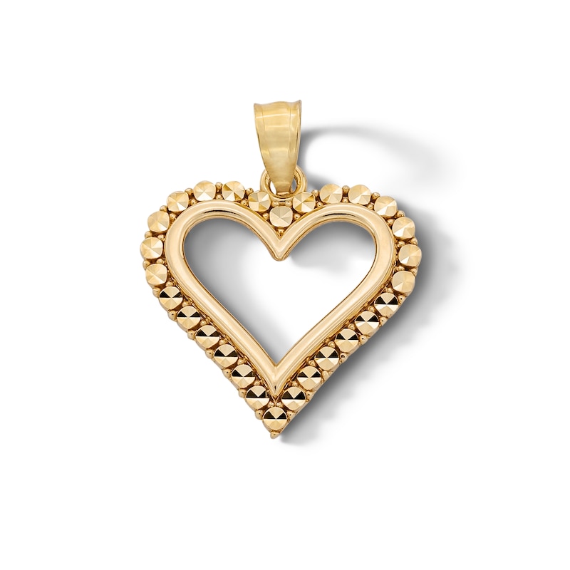 Main Image 1 of 10K Solid Gold Diamond-Cut Heart Outline Necklace Charm