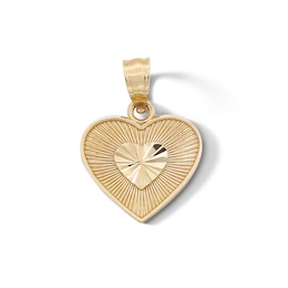 ​​​​​​​​​​​​​​10K Solid Gold Diamond-Cut Center Heart Necklace Charm